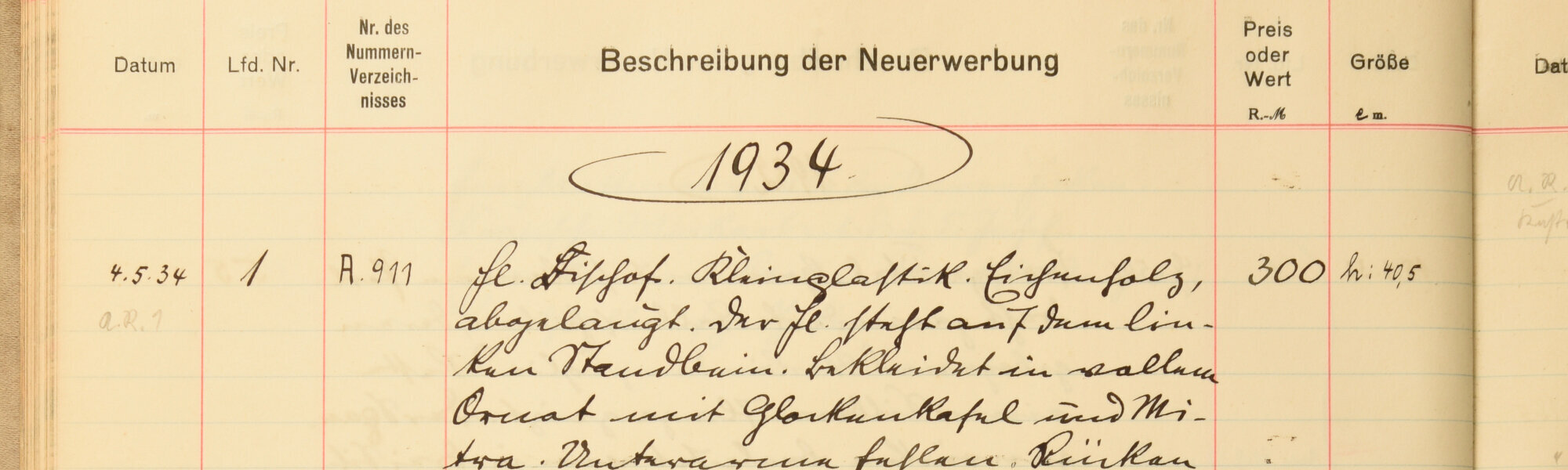 Ausschnitt aus einem Inventarbuch