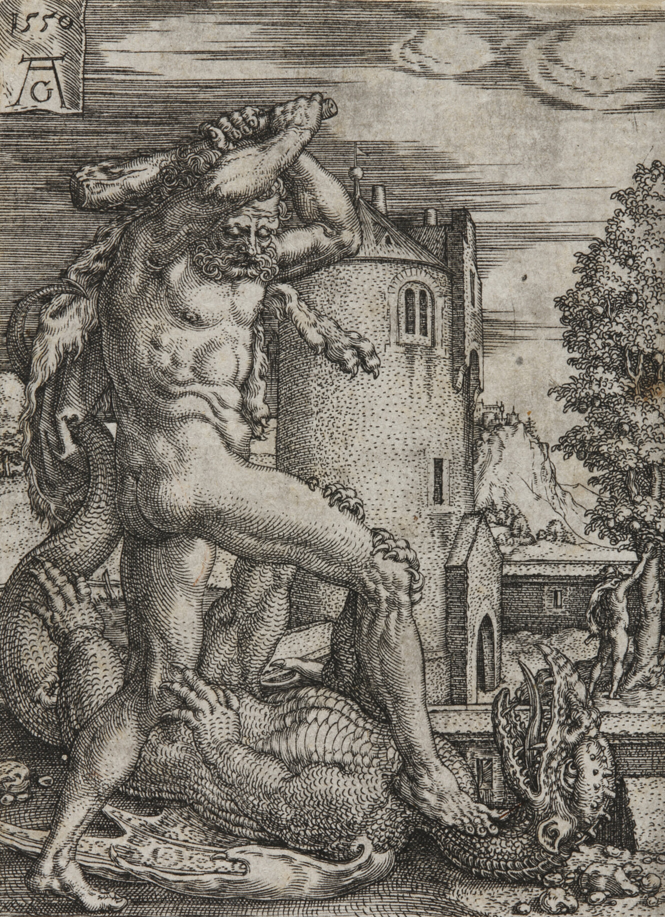 [Translate to English:] Kupferstich: Herkules bezwingt den Drachen