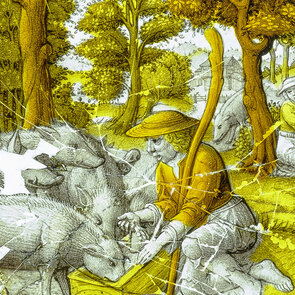 Der verlorene Sohn hütet die Schweine, Flandern, 2. Viertel 16. Jh., Glasmalerei, Foto: Stephan Kube/SQB