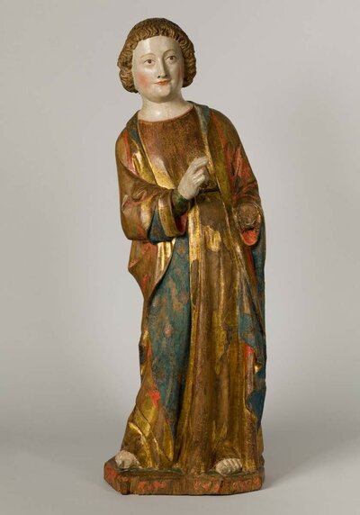 Hl. Johannes, Köln, 1. Hälfte des 14. Jahrhunderts, Nussbaumholz, H. 80 cm, Inv.-Nr. A 1100,© Rheinisches Bildarchiv. Erworben 2010 mit Unterstützung des Freundeskreises.