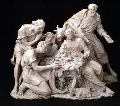 Weihnachtskrippe, Joseph Anton Curiger, Einsiedeln, um 1780, gebrannter Ton,35 x 45 x 29, Inv.-Nr. E 297, © Rheinisches Bildarchiv. Erworben 1968 mit Unterstützung des Freundeskreises.