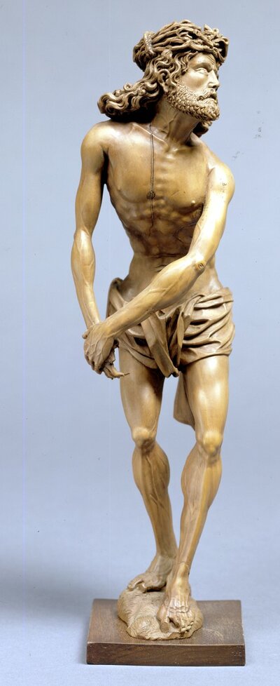 Statuette des gegeißelten Christus, Süddeutschland,1. H. 17. Jh., Buchsbaum, H. 27,5 cm, Inv.-Nr. A 988, © Rheinisches Bildarchiv. Erworben 1957 mit Unterstützung des Freundeskreises.