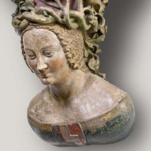  Konsolbüste mit dem Parlerwappen, Köln, um 1390, Kalkstein, farbig gefasst, H. 44,5 cm, Inv.-Nr. K 127 © Rheinisches Bildarchiv 
   
