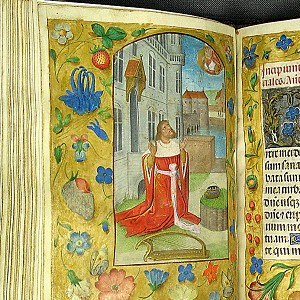  Book of Hours, Ghent or Bruges, c. 1500/1530, parchment, leather binding, 14.8 x 11.6 cm, Inv. No. M 707, fol. 102v-103r, King David, © Rheinisches Bildarchiv 