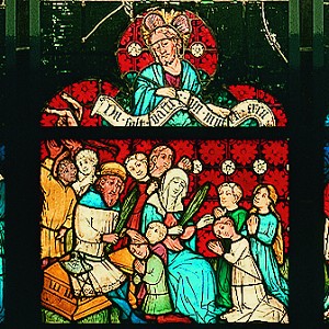  Zehngebotefenster aus der Karmeliterkirche in Boppard, Mittelrhein, um 1440, Glasmalerei, 380 x 249 cm, Inv.-Nr. M 596 © Rheinisches Bildarchiv 
