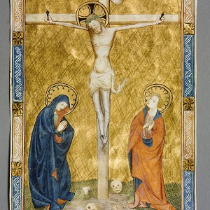  Kanonblatt mit der Kreuzigung Christi, Köln, um 1430, Pergament, Deckfarbenmalerei, 26,3 x 18,5 cm, Inv.-Nr. M 700 © Rheinisches Bildarchiv 