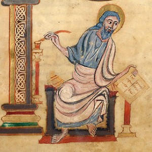  Carolingian Book of Gospels, Saint-Amand, c. 860-880, parchment, 26 x 19.2 cm, binding, Cologne, c. 1160-1170, Inv. No. G 531, fol. 151v-152r, picture of St. John the Evangelist and title page, Museum Schnütgen (from the F.F. Wallraf collection) © Rheinisches Bildarchiv 