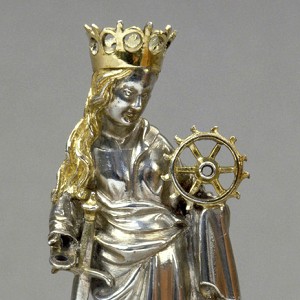  Hl. Katharina Köln, um 1380 Silber, gegossen, teilvergoldet, Silberschmelz,  H. 9 cm,  Inv.-Nr. G 643 © Rheinisches Bildarchiv 
